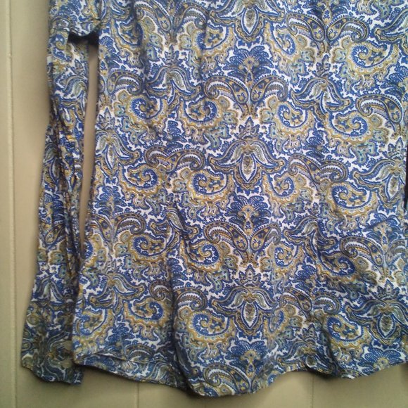 J Crew Button Up Shirt S Long Sleeve Paisley Print Blue Gold - Picture 12 of 13